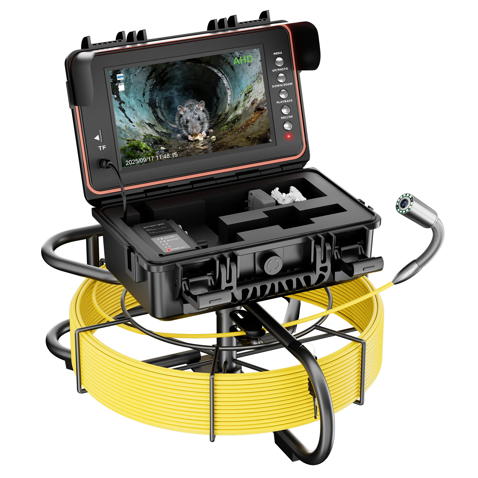 Screen Distance Counter 7mm Cable 512Hz 1080P Self-Leveling Video Plumbing Pipeline Drain Pipe Inspection Camera