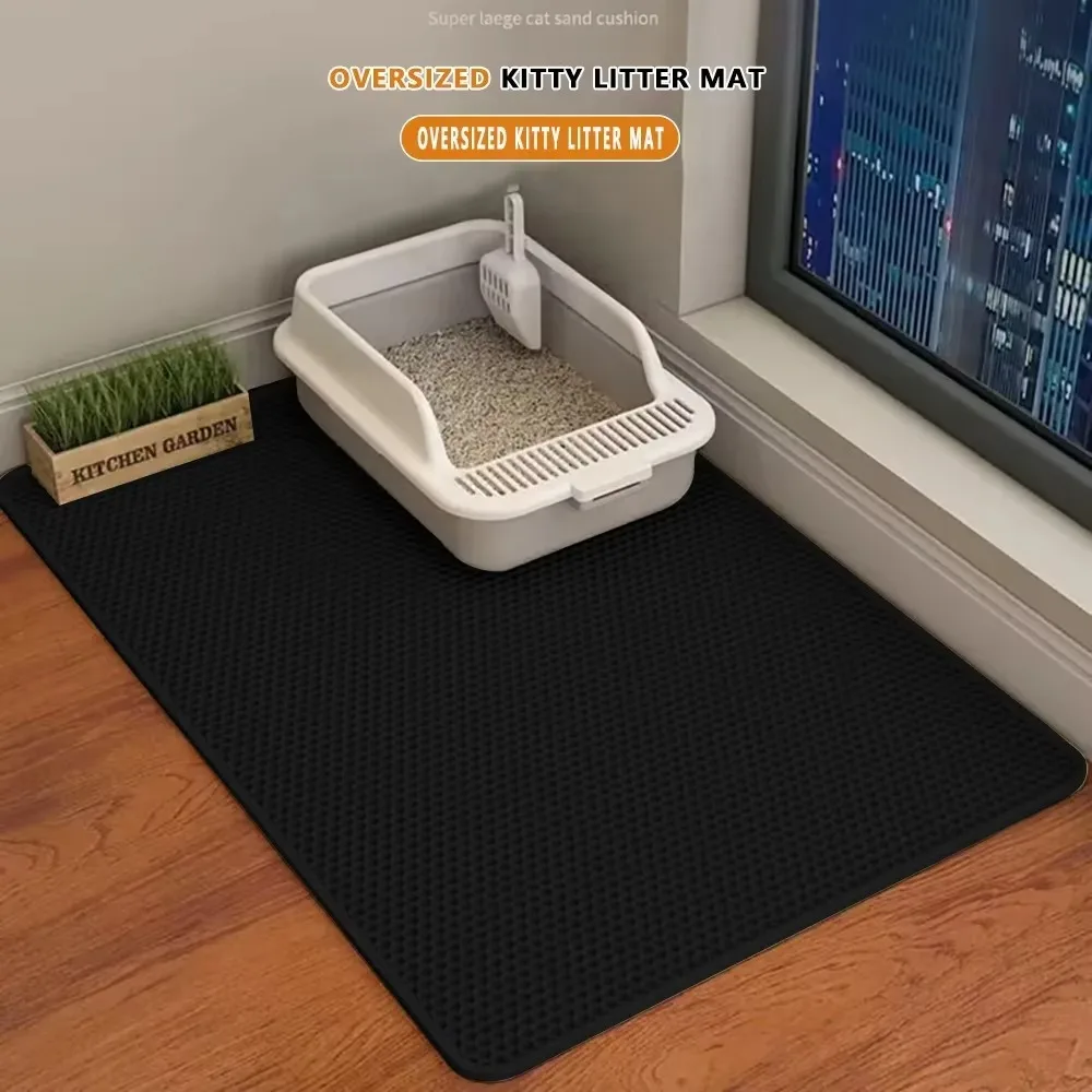 90x60cm Dubbellaagse Kattenbakmat Waterdicht Antislip Wasbaar Zandopvang Huisdierentoiletmat voor de Schoonheid van uw Kat