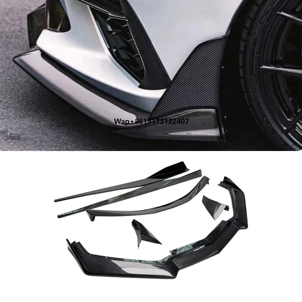 Car Front Bumper Lip Side Skirt Rear Trunk Spoiler Wing Diffuser Splitter For  C8 Body Kit Car Accessories