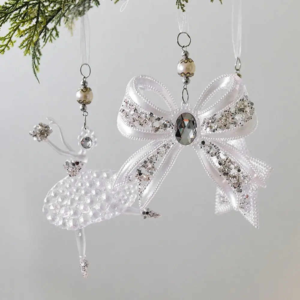 NEW White Christmas Hanging Pendants Acrylic Star Swan Bowknot Drop Ornaments Craft Snow Heart Ball Christmas Decorations