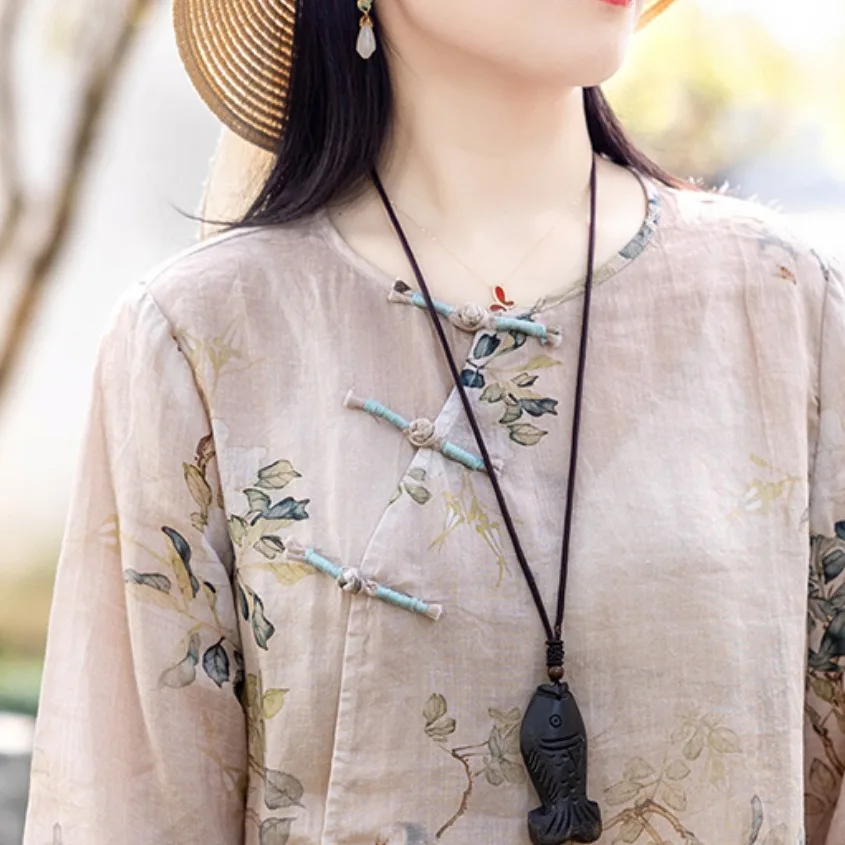 Ramusia Button Short Chinese Style Women Unique Shirt