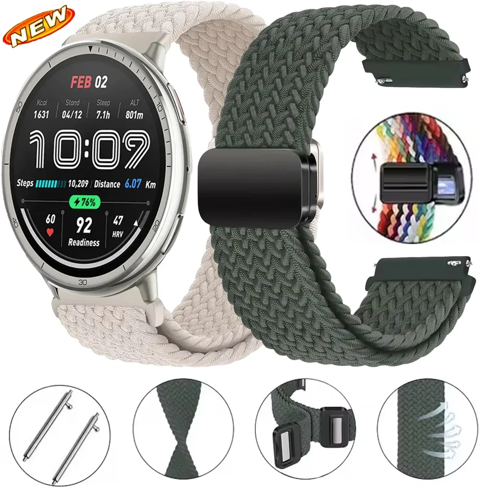 20/22mm Nylon Loop Braided Strap for Amazfit Active 3-Max/GTS 4 Mini Magnetic Watchband Amazfit Balance 3-2-1 Bip 6 5 Max GTR 4