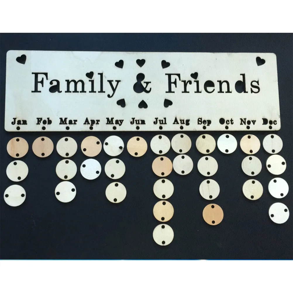 Plaque Calendrier en Bois avec 50 Disques Ronds pour Anniversaires, Décoration Murale DIY pour Famille et Amis