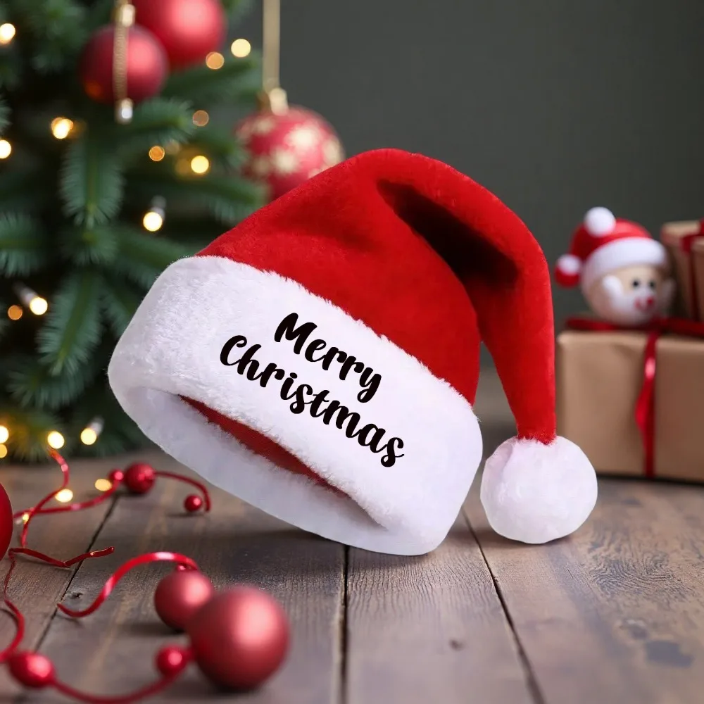 Gorro de decoración navideña para niños y adultos, gorro navideño de Color rojo y blanco con bola de felpa, suministros de decoración del hogar