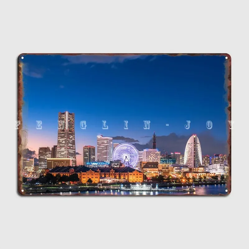 Yokohama Skyline Metal Sign Wall Mural Mural Funny Painting Décor Tin Sign Poster