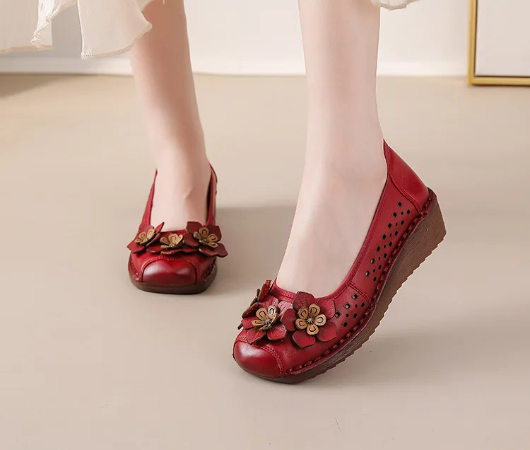2025 Sommer Neue Damen-Mesh-Sandalen aus Rindsleder – Modische Mutter-Schuhe mit weicher Rindersehnen-Sohle und rutschfester Keilabsatz – Detail 21