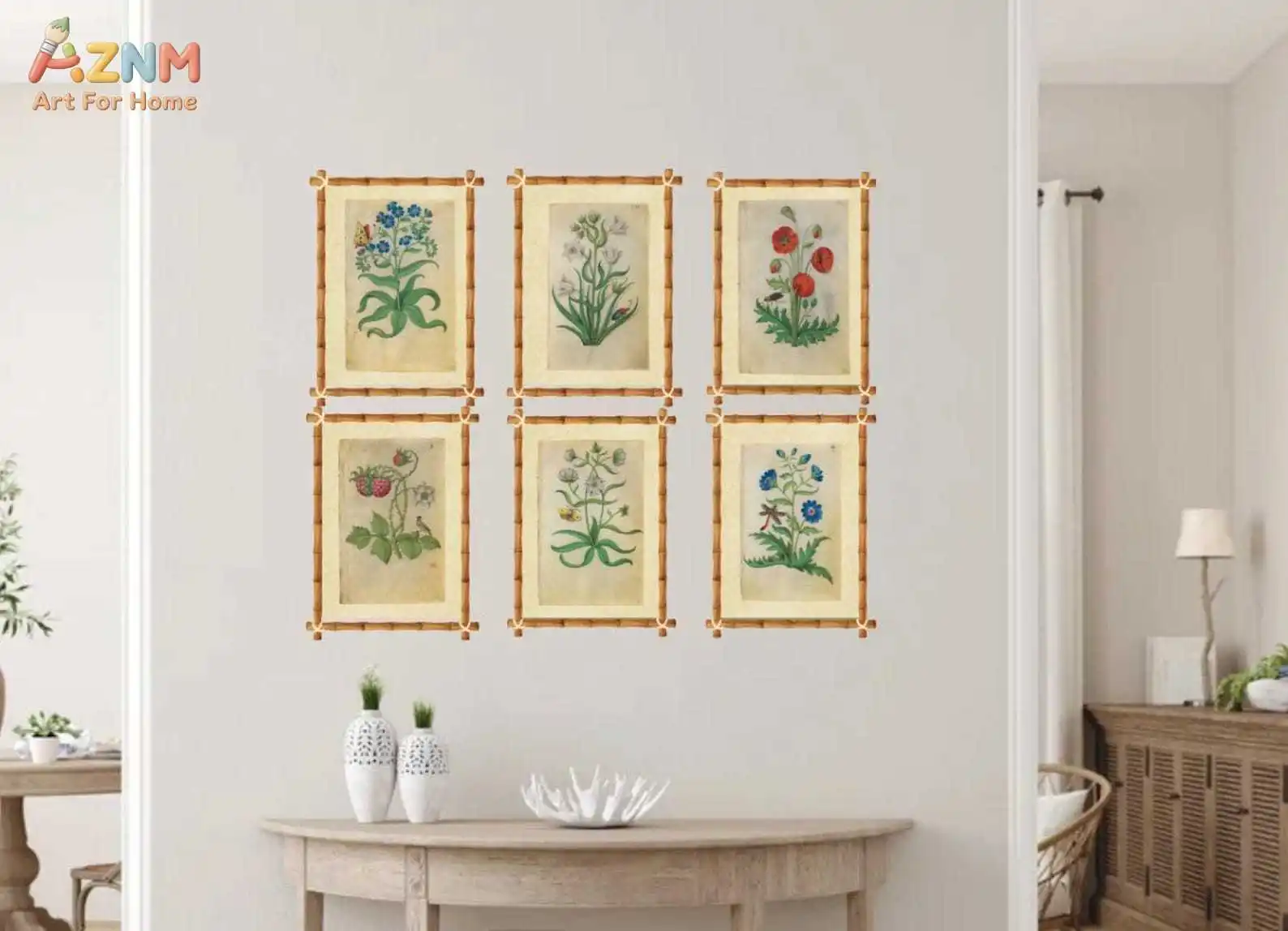 AZNM Vintage Botanical Flower Insect Canvas Painting Antique Plant Illustration Unframed Canvas Wall Art