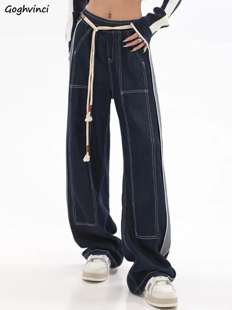 

Jeans Women Loose Creativity Leisure Streetwear Panelled Holiday All-match Ulzzang Students Fashion Attractive Daily Wide Leg