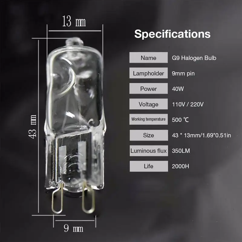 Ampoule halogène durable pour fours indispensables, lampe de four G9, degré haute température, ampoule à broche 500 ℃, Gér40 W