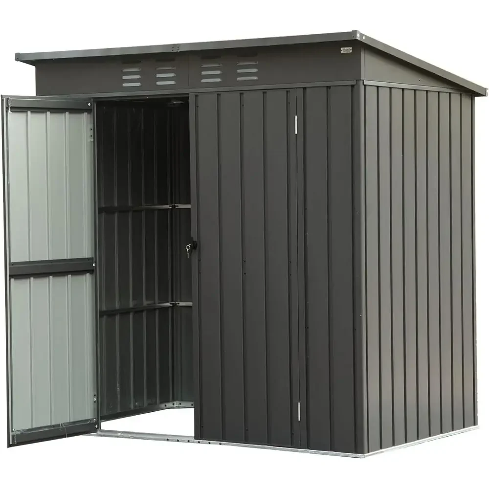 

6 x 4T Outdoor Storage Shed, Large Bike Shed & Outdoor Storage with Sloping Roo Galvanized Steel e Metal Utility Tool Storage Ro