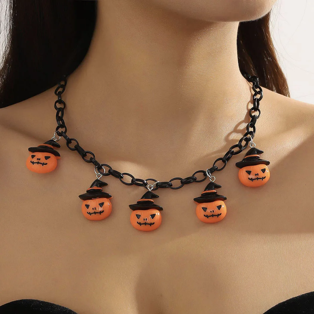 Creative Pumpkin Ghost Pendant Clavicle Necklace Funny Interesting Pendant Necklace Halloween Jewelry Presents for Friends