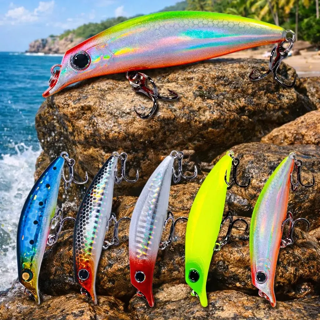 5 Stück Sinkender Minnow-Köder 7,9cm 7,4g, Weitwurf-Vollwasser-Jerkbait, Vibrierender Künstlicher Hartköder für Barsch-, Hecht- und Karpfenangeln