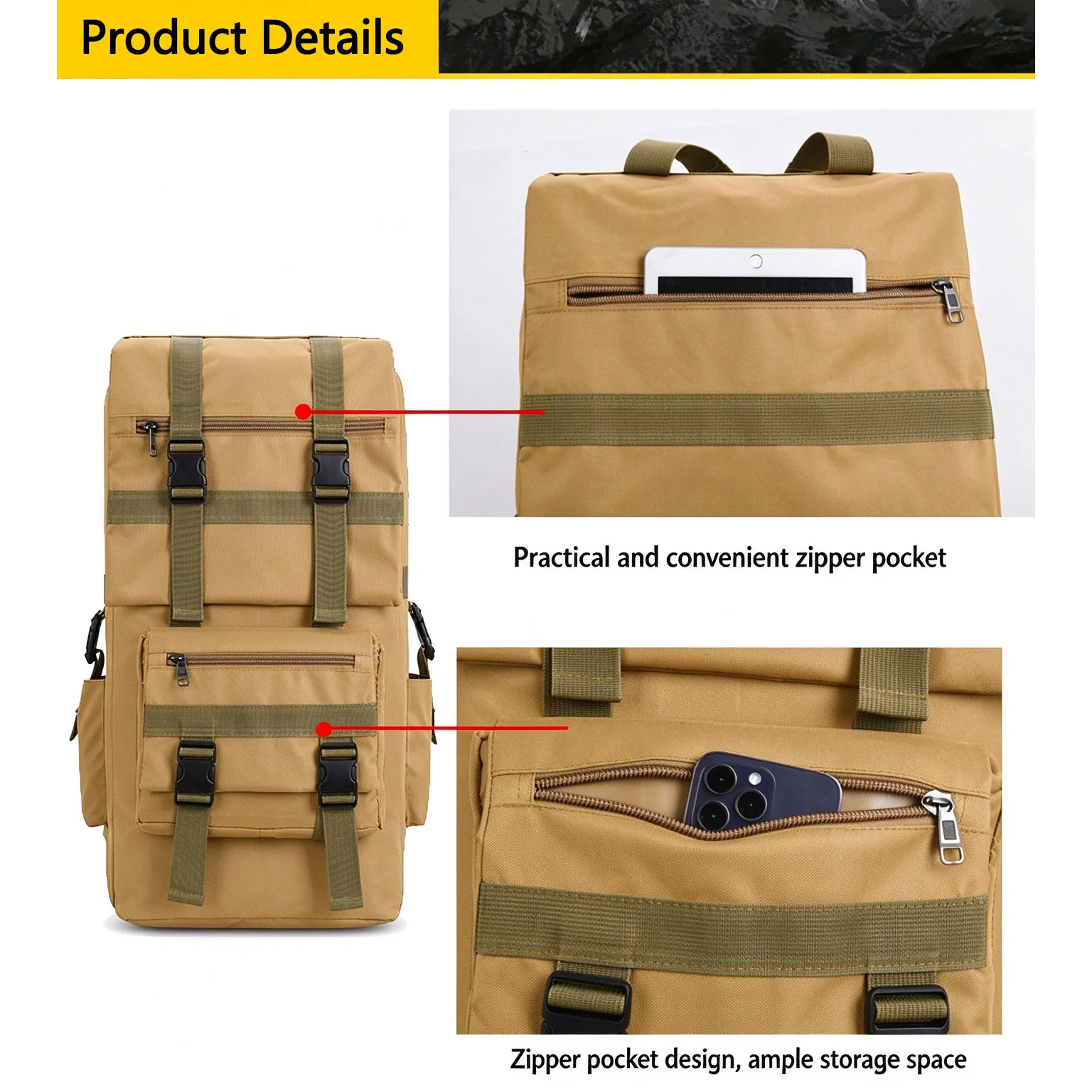Multi-pocket Design 80L Large Travel Backpack Outdoor Sports Camouflage Backpack with Waist Support Belt for Hiking Climbing