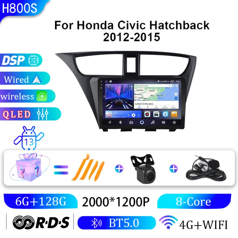 

For Honda Civic Hatchback 2012-2015 Car Intelligent Systems Android Car Player GPS WIFI Carplay 4G Car Radio Navigation Stereo