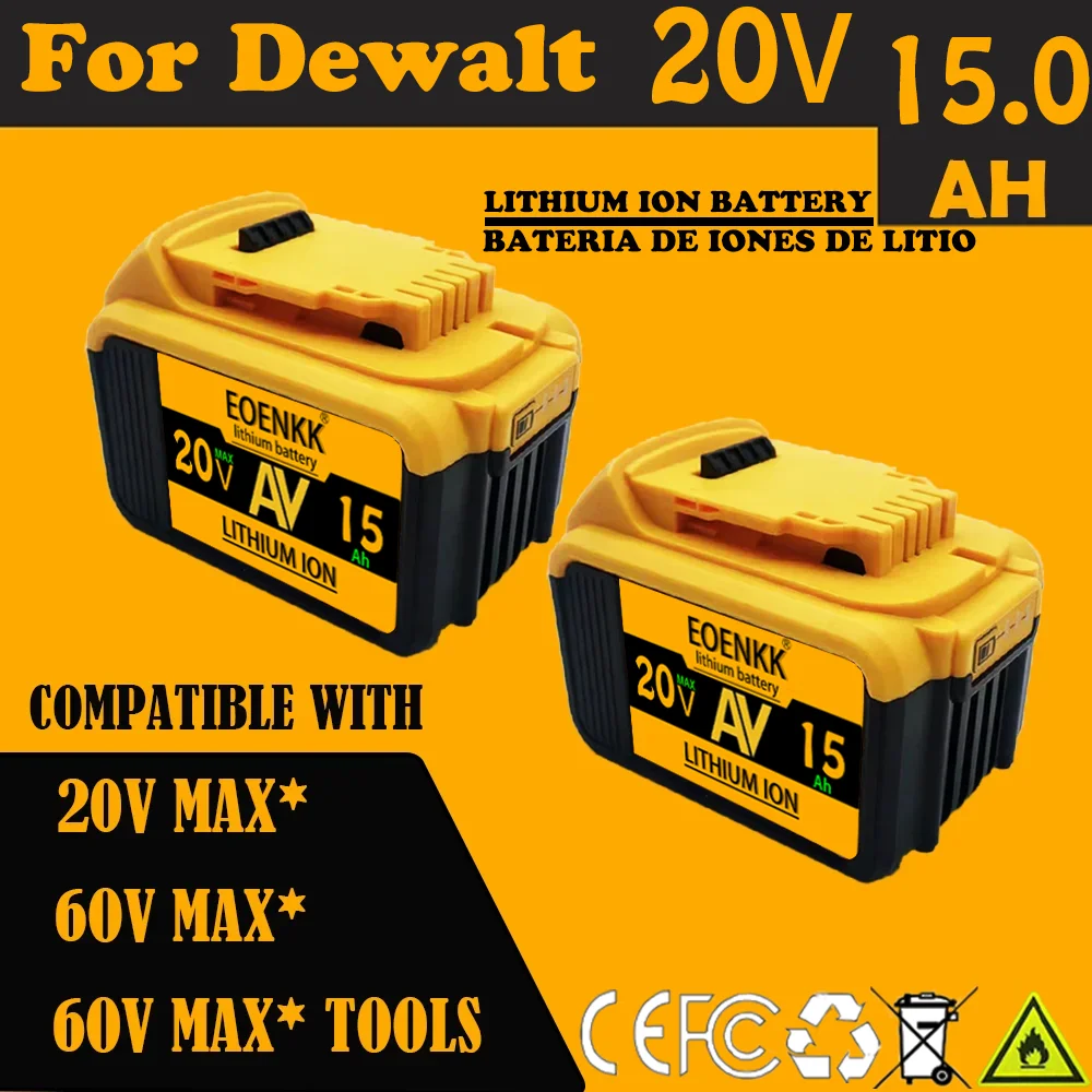 20V 15Ah DCB203 Lithium Battery Replacement for DeWalt 18v 20Volt Max  DCB112 DCB184 DCB200 DCB180DCB181DCB182 DCB201