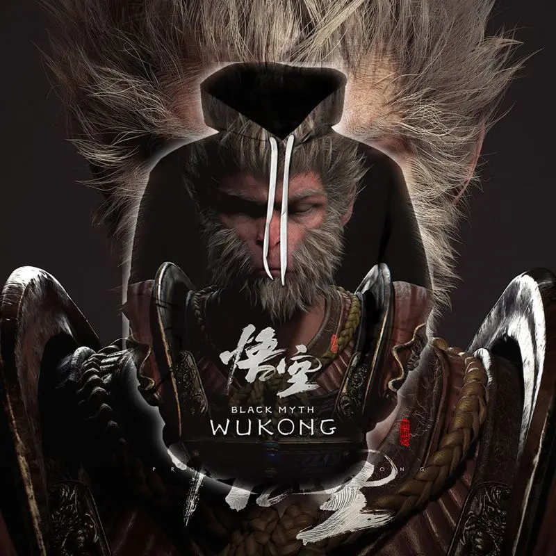 2024 Popular Game Black Myth Wukong 3D Graphic Print Hoodie Fashion Men's Hooded Sweatshirts Casual Streetwear Harajuku Pullover