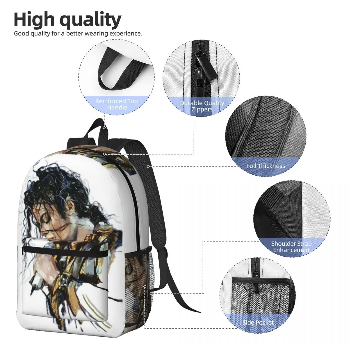 Michael Jackson Musicians Singers Dancers Backpack Student BookBag Kids School Bag Computer Shoulder Bags for Men Women