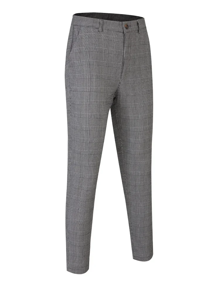 Casual Men's Business Cotton  Men Pants Trousers Skinny Chinos Grey Ankle Length Street Wear Plaid Striped Pencil Pants