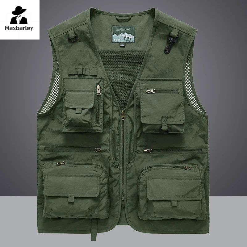 14 Pockets Summer New Men Us Work Hiking Fishing Vest Mens Photographer Waistcoat Mesh Cargo Sleeveless Jacket Tool Vest 7xl