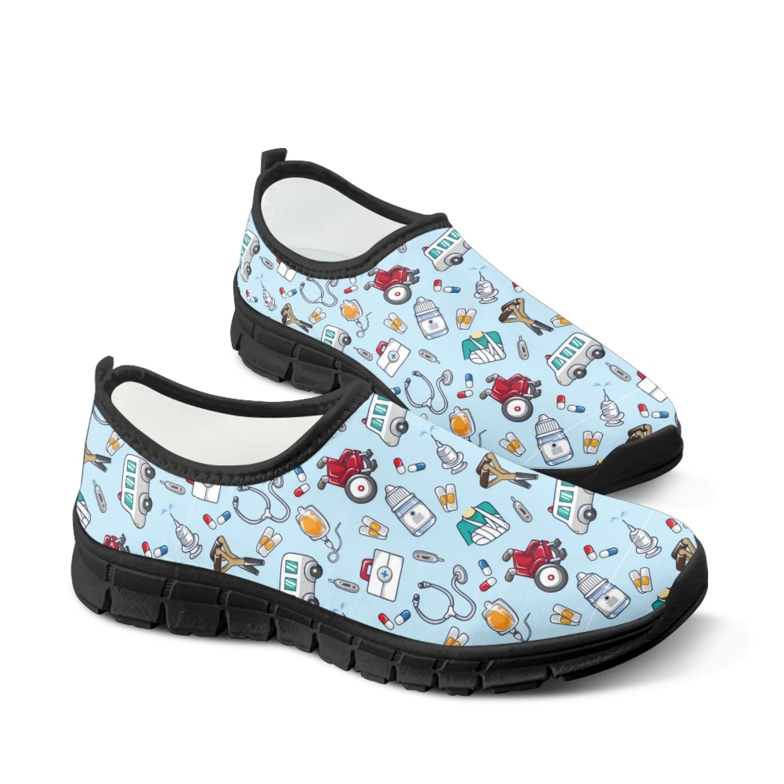 Blue Nursing Print Ladies Sneakers Mesh Gym Trainer Women Loafers Slip On Flats Large Size Beach Sport Running Casual Shoes