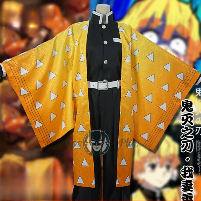 Disfraz de Demon Slayer, Agatsuma Zenitsu, precioso Kimono Haori amarillo, ropa para adultos, uniforme de fiesta de Carnaval y Halloween de Anime