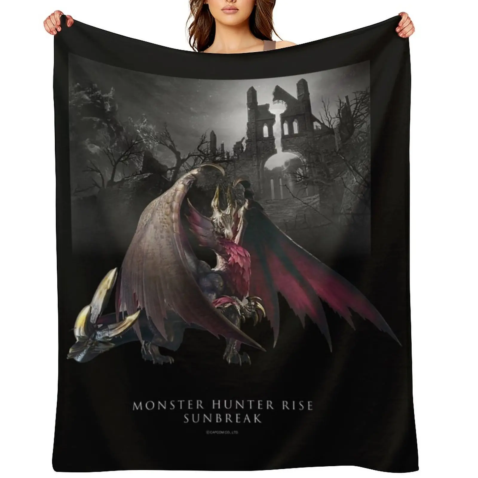 

MONSTER HUNTER RISE_SUNBREAK Malzeno Throw Blanket Cute Blankets For Bed Vintage Flannel Fabric Blankets