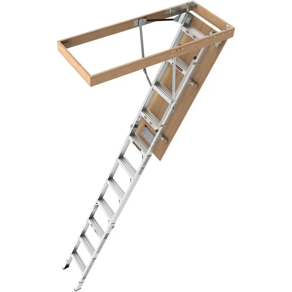 Aluminum Attic Ladder Pull Down System 10ft Folding Access Stairs Heavy Duty Loft Steps Safe Secure Non-slip 350lbs Capacity