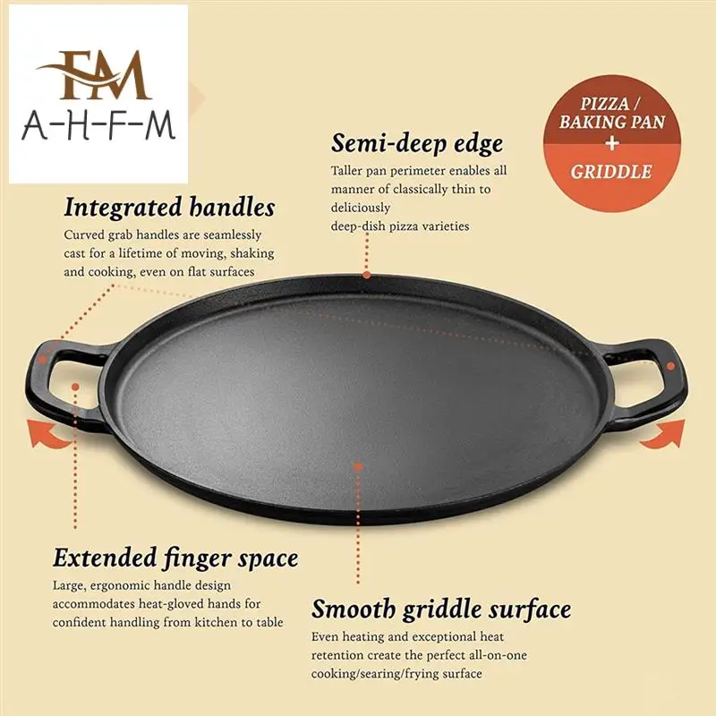 

Cast Iron Pizza Pan Steel Pizza Cooker With Easy Grip Handles Deep Stone For Oven Or Griddle For Gas