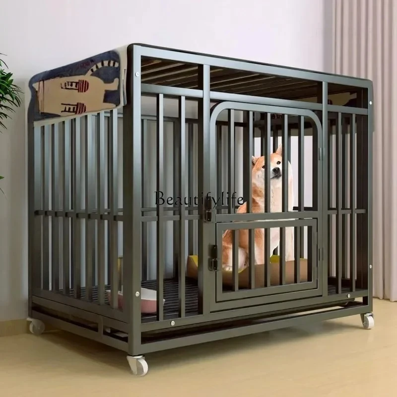 

Modern Iron Art Dog House for Balcony Steady Spacious Movable with Toilet Dog Cage Simple Household Double