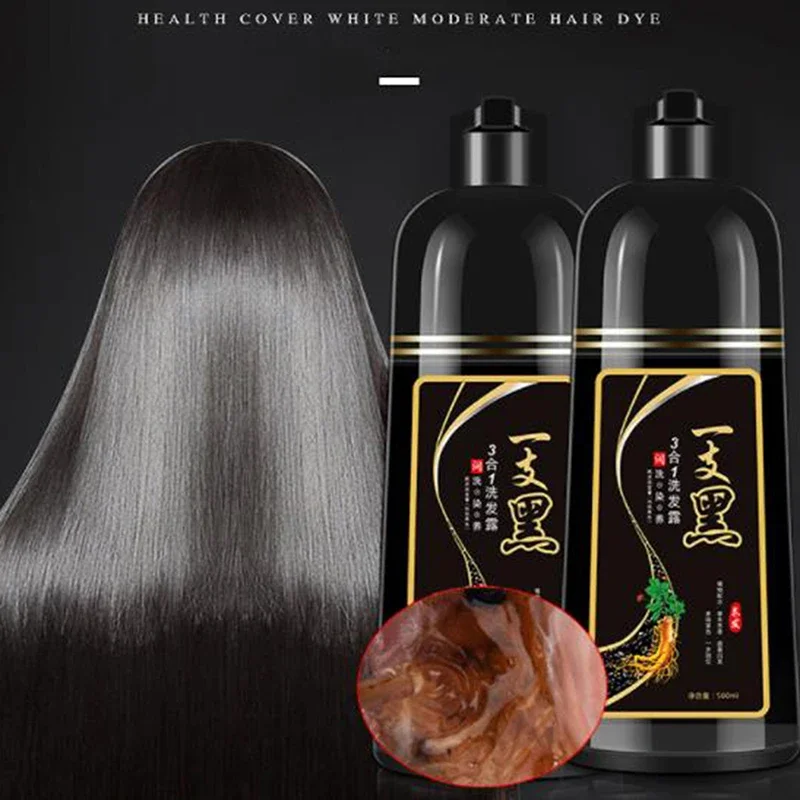 

500ml Permanent Black Hair Shampoo Fast Hair Dye Plant Essence Black Hair Color Dye Shampoo Cover Gray White