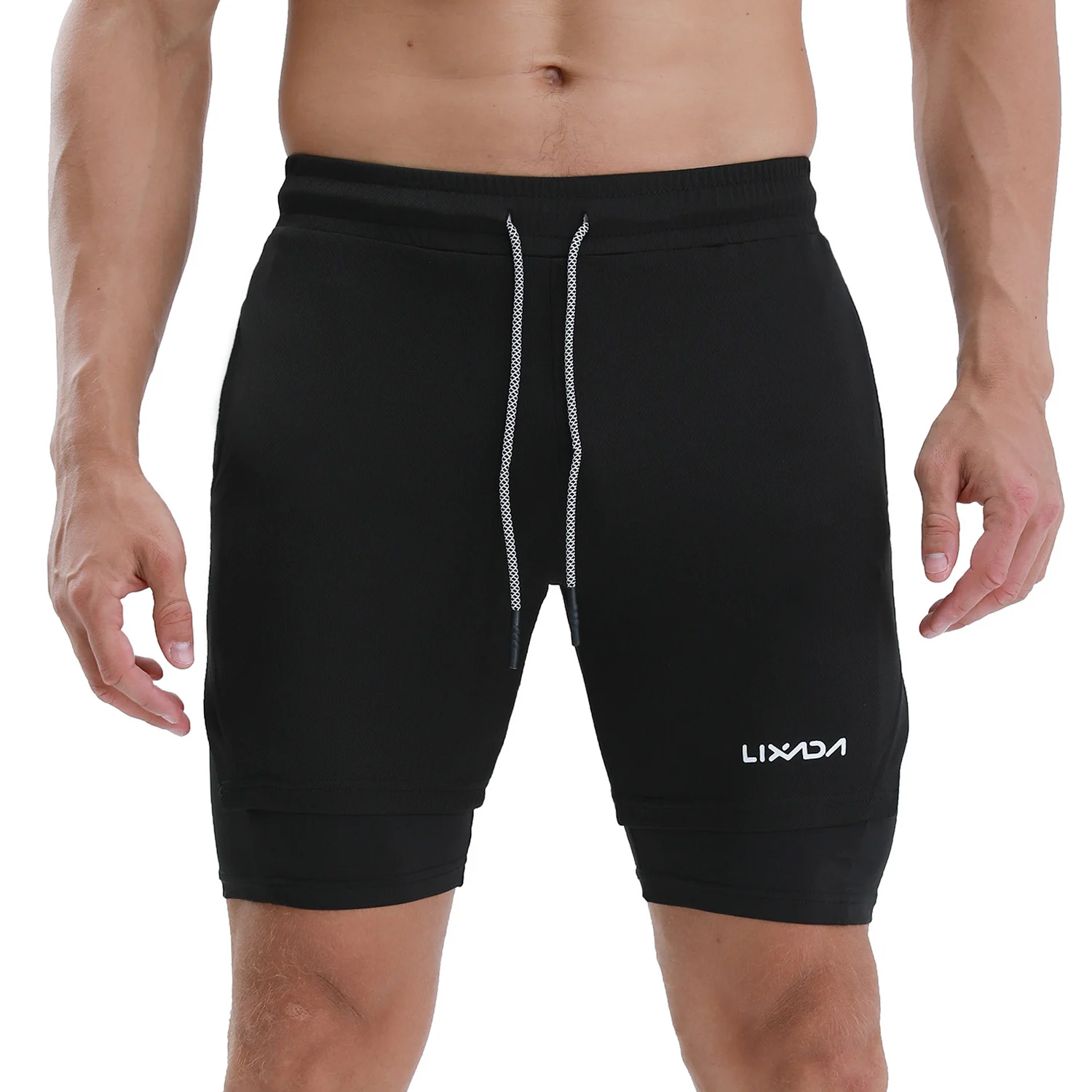 

Lixada Мужские шорты для бега 2-в-1 с петлей для полотенец Быстросохнущие шорты для тренировок с карманами для тренировок в тренажерном зале