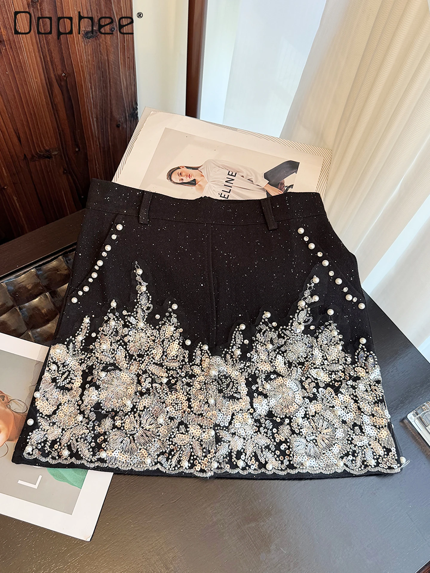 

Женская юбка трапециевидной формы с тяжелыми бисером и пайетками, элитные элегантные светские юбки, модная сексуальная мини-юбка с высокой талией