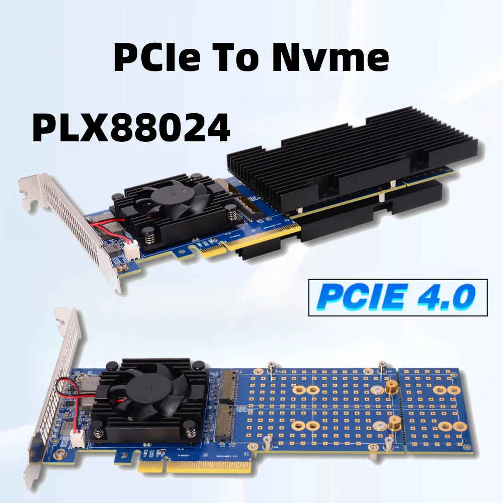 New PCIe Expansion Card PCI-E 4.0 NVME PLX88024 4-Bit M.2 Hard Disk X8 Free-Splitting Pcie 4.0 Nvme Expansion Card With Heatsink