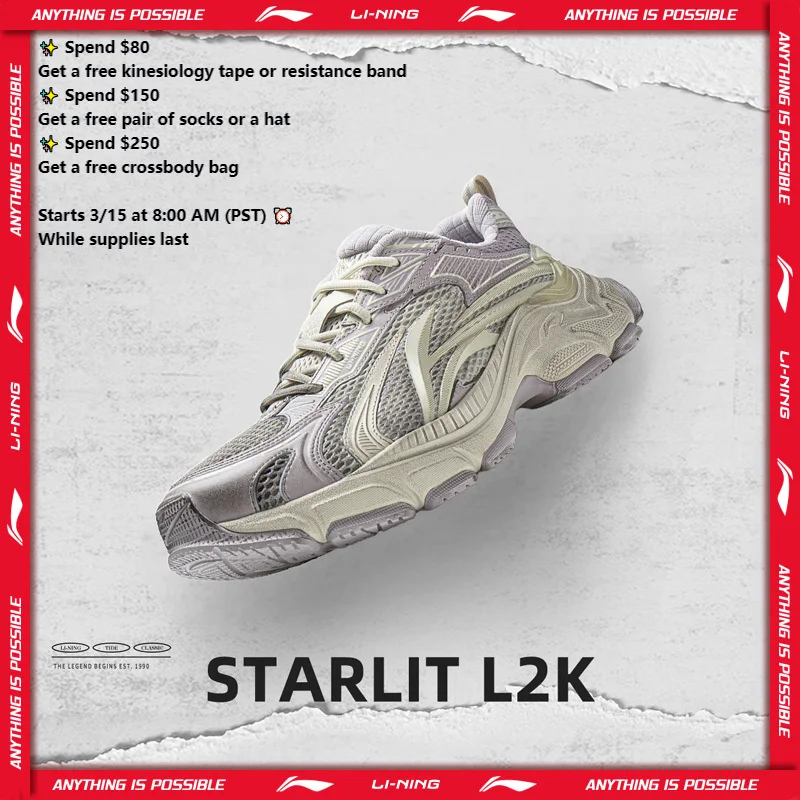 

Li-Ning Women's STARLIT L2K Lifestyle Shoes Cushioning Lightweight Rebound LiNing Stylish Classic Casual Shoes AGLW078