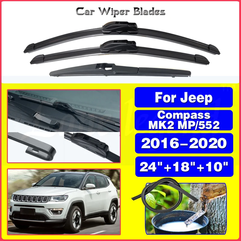 

Car Front Rear Wiper Blades For Jeep Compass MK2 MP/552 2016 - 2020 Windshield Windscreen Brushes Cutter Car Accessories J Hook