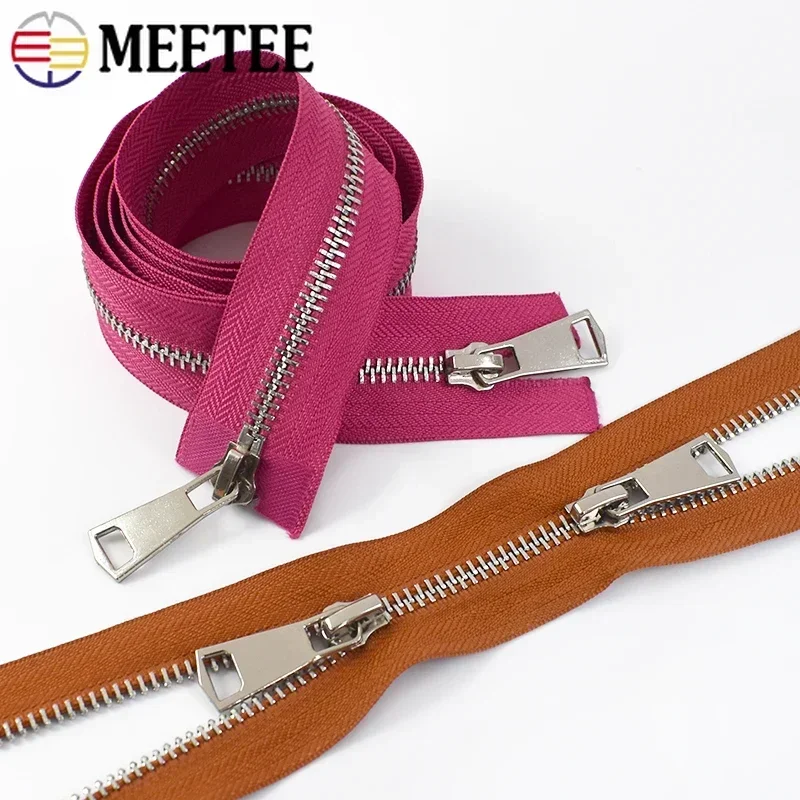 1Pc Meetee 5# Metal Zipper 70/90/120cm Double-Slider Sliver Teeth Long Open-end Zip for Down Jacket DIY Garment Sewing Accessory