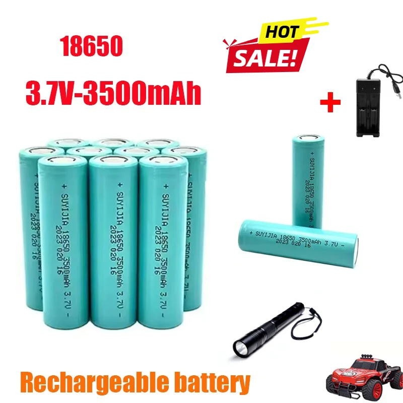 

18650 3.7V 3500mAh Battery Rechargeable Battery 18650 Capacity Li-ion Rechargeable Battery for Flashlight Torch Battery+Charger