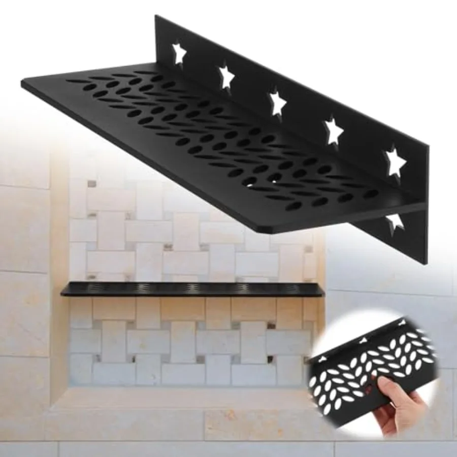

1 шт. алюминиевая ниша для душа, прямоугольная полка, черная, 11,8 x 4,5 x 3,4 дюйма, толщина 4 мм, дизайн «лепесток», матовая черная отделка, для 12-дюймовых душевых систем
