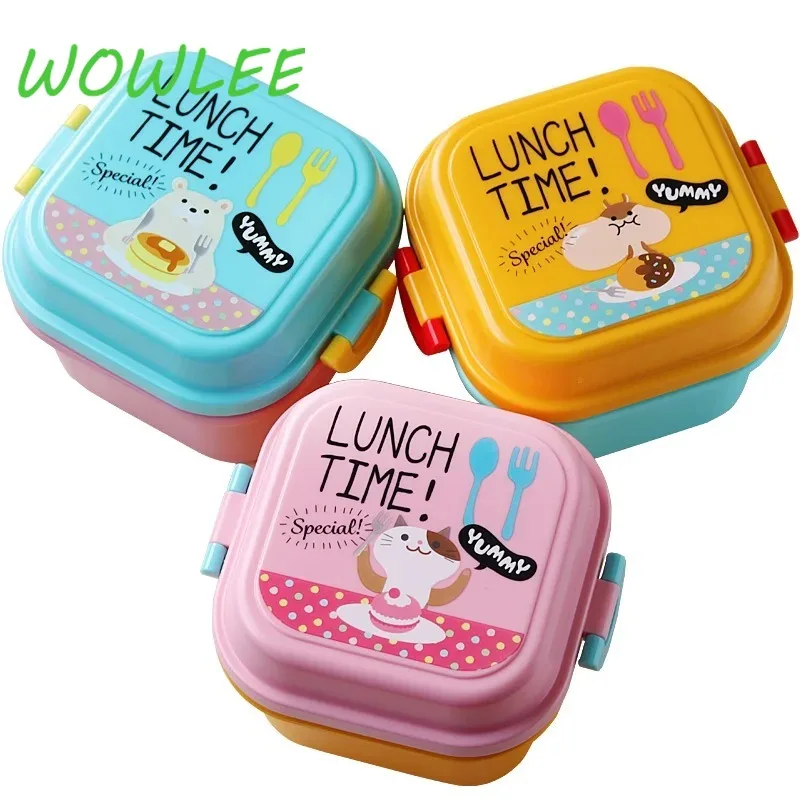 Cartoon Healthy Plastic Lunch Box Portable Colorful Cartoon Microwave Oven Lunch Bento Food Container Dinnerware Kid Childen