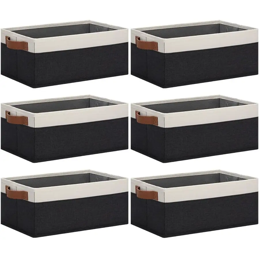 

Storage Baskets for Organizing, Fabric Storage Bins with Leather Hamples, Foldable Rectangular Storage Baskets for Shelves, Clo