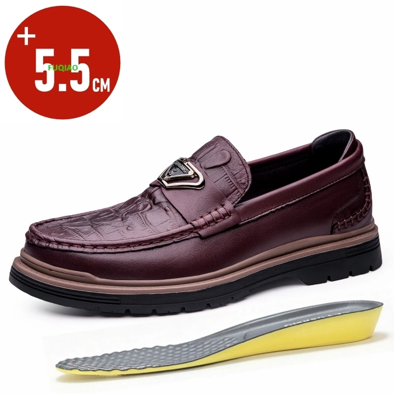 

Luxury Cow Leather Men Loafers 5.5cm Invisible Elevator Shoes Slip On Business Casual Formal Dress Shoes Comfortable Non Slip