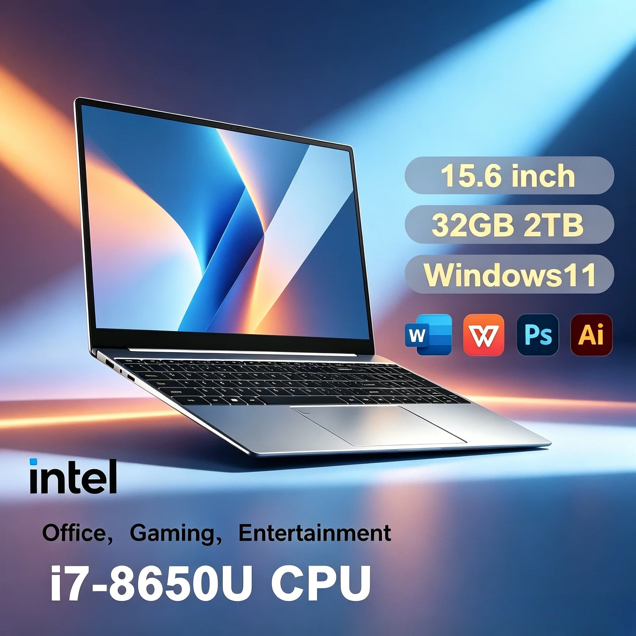

15.6 Inch Laptop Computer Intel i7 8650U 2026 Windows 11 Notebook PC Gamer 32GB DDR4 1TB 2TB SSD 1920x1080 Office Study 8K