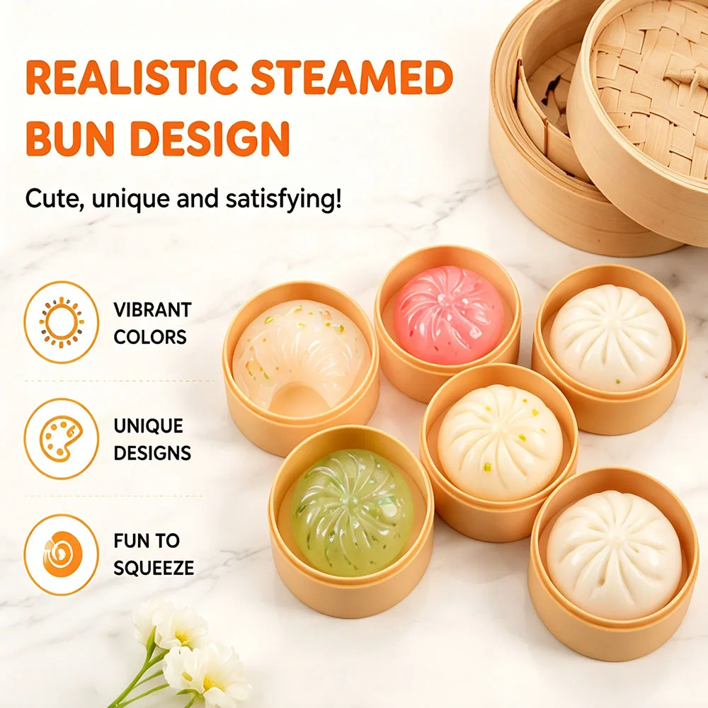 2026 Trendy Glitter Bao Bun Squishy TPR Stretchy Squeeze Fidget Sensory Anti Stress Desk Accessory Random Color Party Prop
