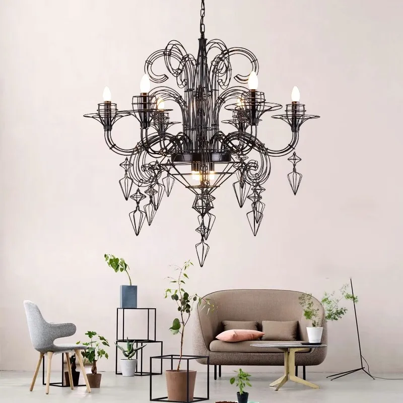 

Nordic Designer Pendant Lights Home Decor Baroque Iron Led Lights Bedroom Dining Table Living Room Lighting Hanging Chandelier