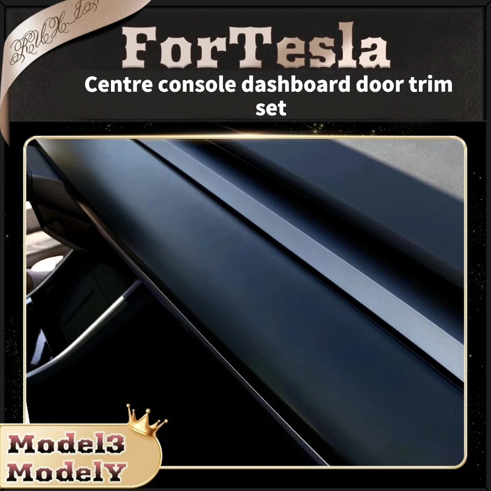 Ruxin ABS Mid-Console Split set Dash&Door Wood Trim insert Cover for 2021-23 Tesla Model 3/Y Accessori Dashboard Panel Sticker