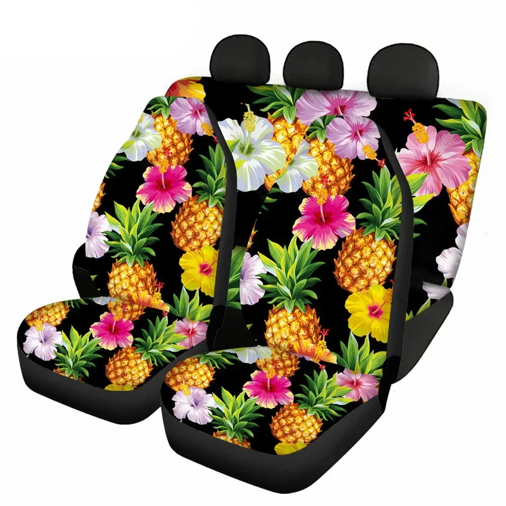 Hawaii Hibiscus Floral Pineapple Print Universal Front And Back Car Seat Cover Auto Cover Cushion Protector For Auto Supplies