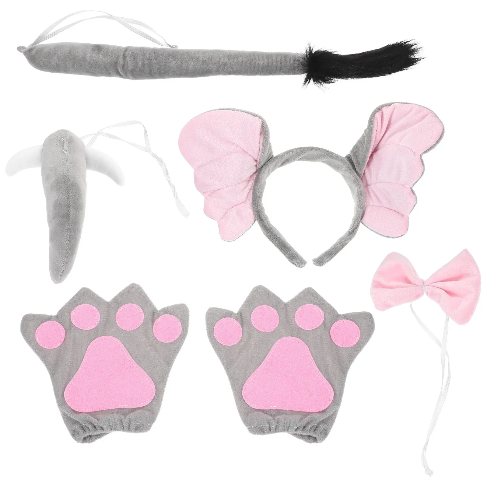 

1 Set Elephant Headband Costume Set Soft Comfortable Cosplay Accessories Party Birthday Halloween Mask Masquerade Tail Nose Bow