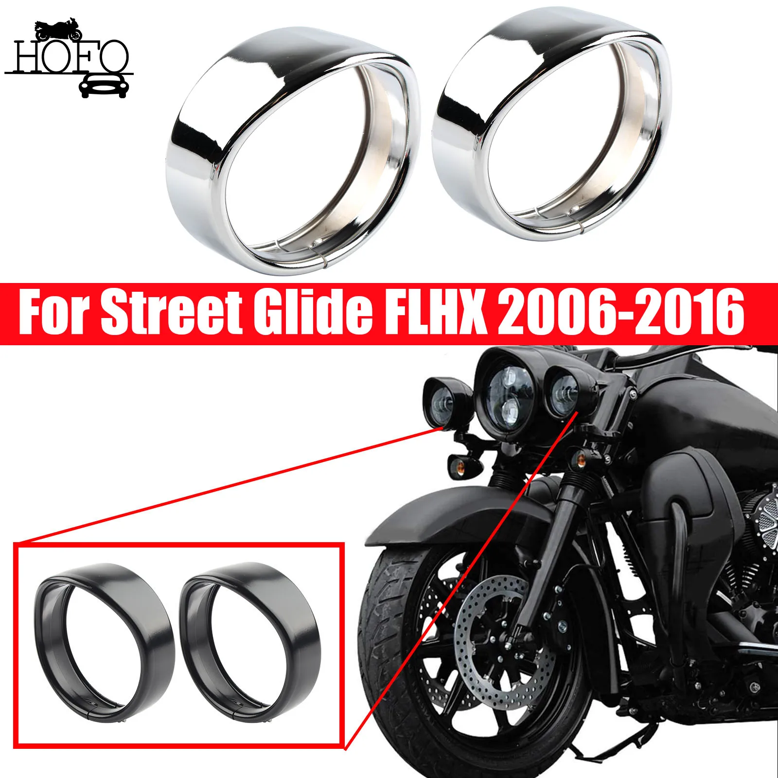 

Motorcycle 4.5'' Auxiliary Fog Light Ring Trim Ring Cover For Harley Road KingFor Street Glide FLHX 2006-2016