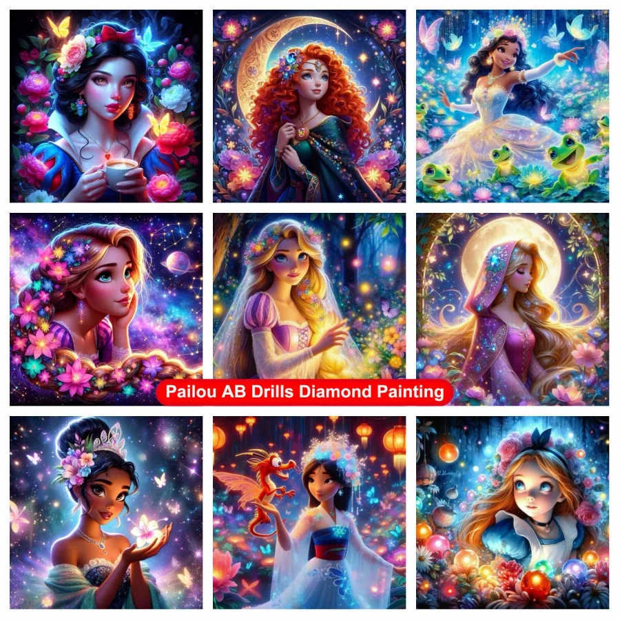 

Fantasy Flowers Snow White Disney Princess Diamond Painting AB Drills Alice Rapunzel Merida Art Cross Stitch Mosaic Home Decor