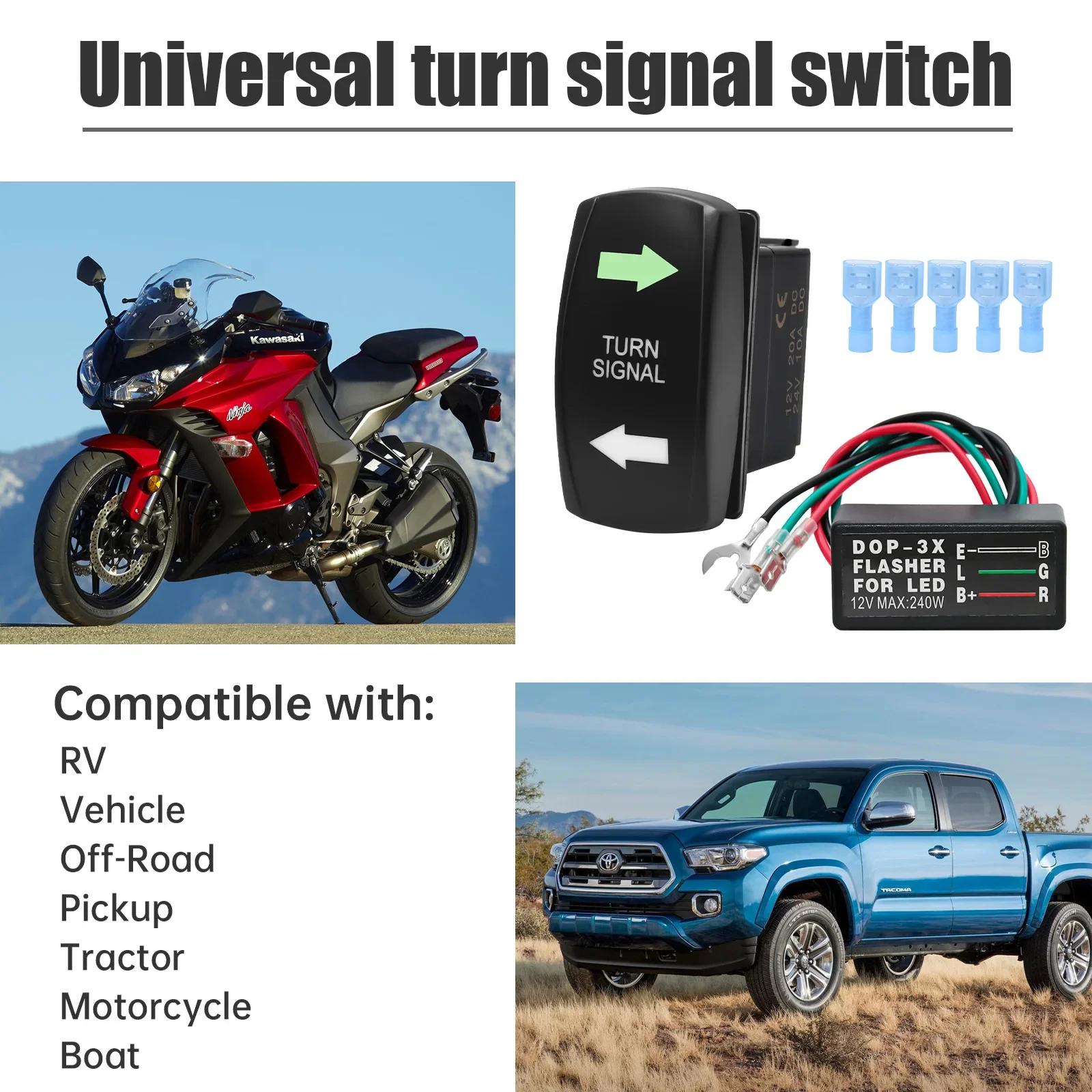 AD Turn Signal Rocker Switch LED for RV Vehicle Off-Road Pickup Tractor Boat Motorcycle 4Pin Universal Switch Turn Signal Kit